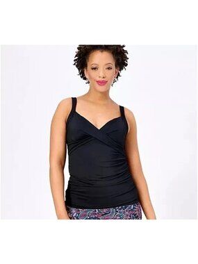 Lands' End Tankini Top Size 6 Wrap Front Sleeveless Black Beach Swimwear NEW